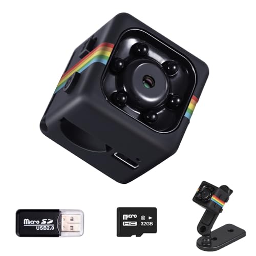 No WiFi Security Camera, Spy Camera with 32GB Memory Card,1080P FHD Small Camera, Portable Miniguard Cam with Night Vision, Motion Detection, Loop Storage, 360¡Æ Rotating Bracket