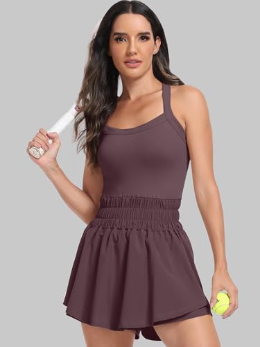 Women’s Purple Brown ANRABESS Tennis Dress Athletic Romper Small Summer