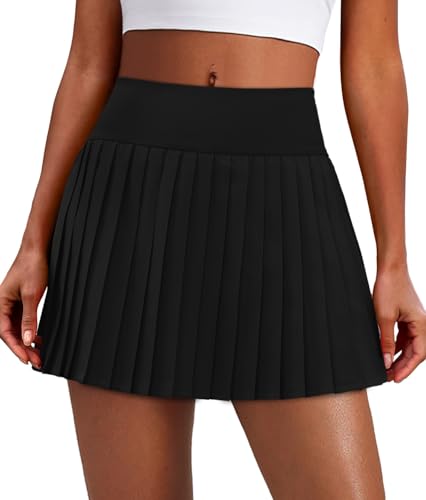 Alaroo Pleated Tennis Skirt for Women with Pockets - Black, Medium
