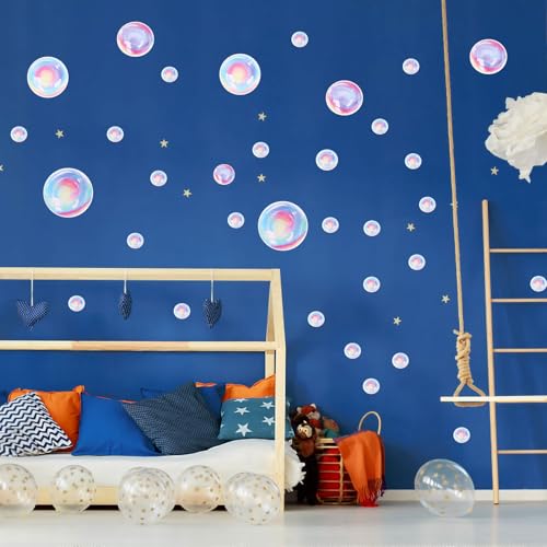 4 Sheet Bubble Wall Decal, Colourful Bubble Wall Stickers Cutouts Under The Sea Stickers Decor Ocean Bubble Wall Stickers for Kids Room Bathroom Wall Mermaid Theme Party Decoration