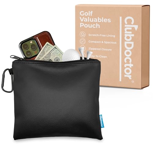 Golf Valuables Pouch - Premium Faux Leather Organizer for Balls, Tees & Accessories