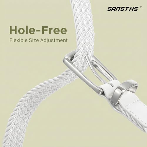 Elastic Braided Belt for Women - Stretch Woven Waist Belt - White, Fits Waist 31–35 in