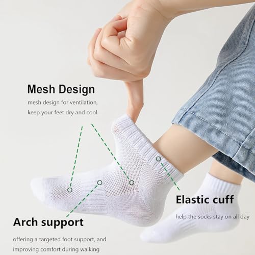 Bemeol Boys Ankle Socks 18 Pairs - Black, White, Grey, Sizes 10-14 Years