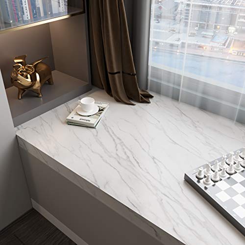 Stickyart White Marble Contact Paper for Cabinets and Drawers Peel and Stick Marble Wallpaper for Countertops Removable Self Adhesive Marble Wall Paper Cabinet Wallpaper for Kitchen Bathroom 12"x80"