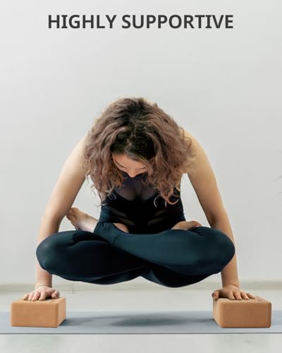 Cork Yoga Blocks - 2 Pack, Eco-Friendly Non-Slip Brown Blocks
