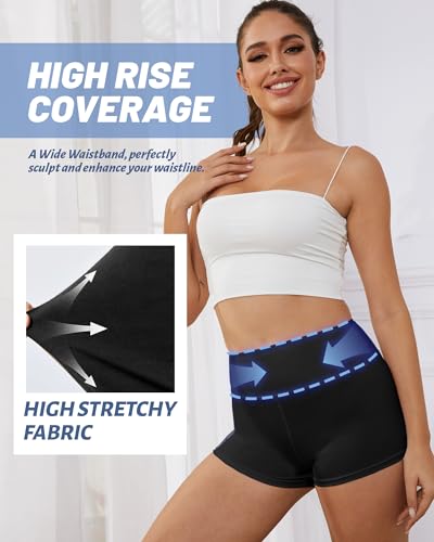 High Waisted Biker Shorts for Women - 3/5/8 Inch Black Spandex for Yoga & Workout