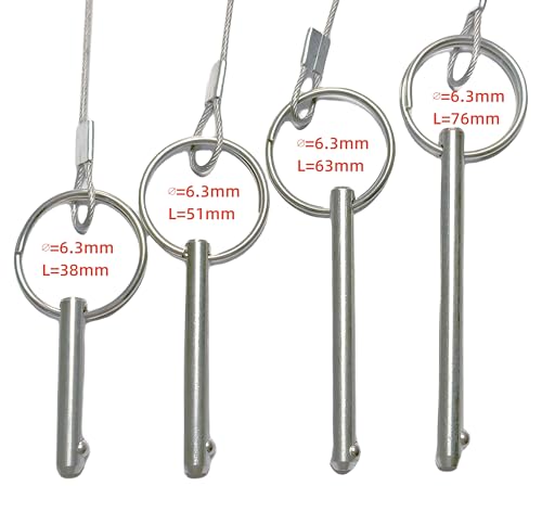 316 Stainless Steel Bimini Top Ball Pin Latch Safety Pin with Lanyard & Screws Φ1/4" x 1.5" (4Pcs)