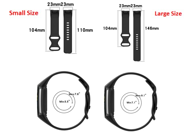 Soft Silicone Sport Wristbands for Fitbit Charge 5 & 6 - Red, Small