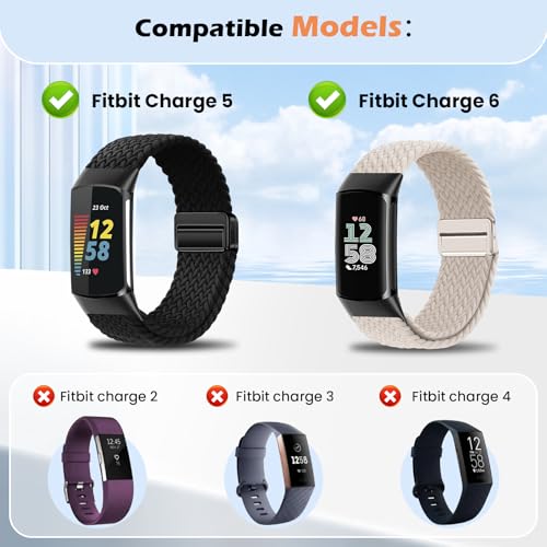 Braided Silicone Band for Fitbit Charge 6/5 - A-Black
