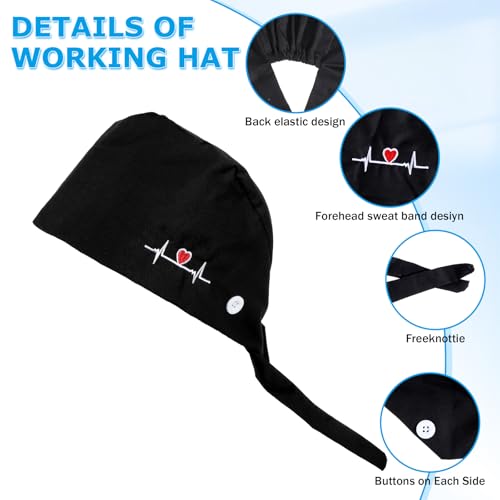 Adjustable Nurse Cap with Button & Sweatband - Black