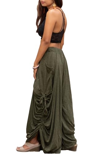 Thaluta Women's Olive Wide Leg Palazzo Pants - Convertible Maxi Skirt with Pockets, One Size