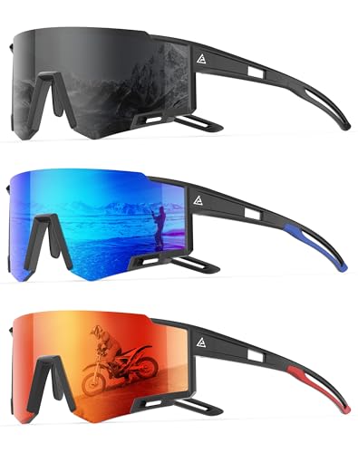 Polarized Sports Sunglasses for Men and Women - Black/Dark Blue/Red