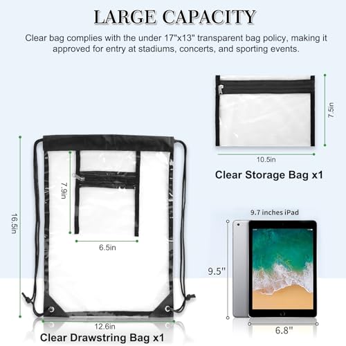 Clear Drawstring Bag, 17x13in Transparent Backpack, Bag for Stadium