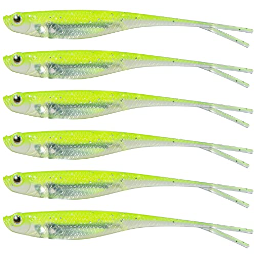 Soft Plastic Jerkbait Lures - Chartreuse / 3 Inch - 6 Pack
