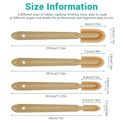 Huakaile 4 Size Set Rubber Caulking Tool, Premium Smooth Caulking Spatula Tool, Sealant Caulk Finishing Tool, Grout Applicator Tool for Tile Spreader Brick Skirting Kitchen Bathroom (4)