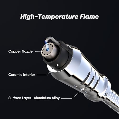 YZLighter 11.3'' Refillable Butane Torch Lighter with Visible Fuel Window, 360° Flexible Long Neck, Windproof