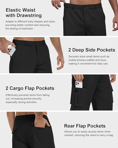 Black Large Men's Cargo Sweatpants with Elastic Drawstring - DOWMQ