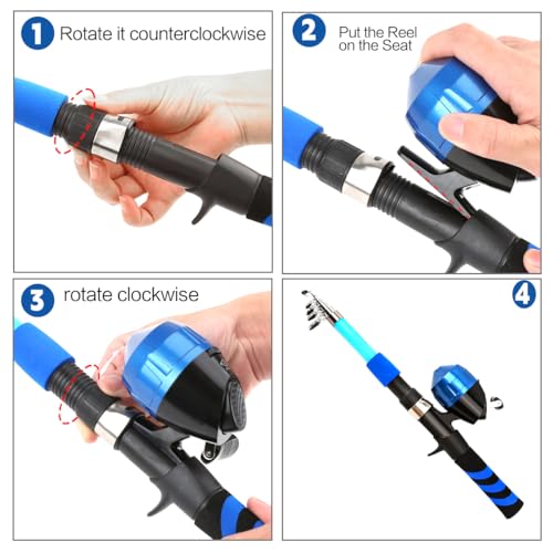 Yoilreyl 5.9ft Telescopic Fishing Rod & Reel Combo - Push Button Start, Blue