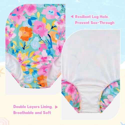 Girls One-Piece Swimsuit - Crossback Straps, Pink Floral, 7-8 Years
