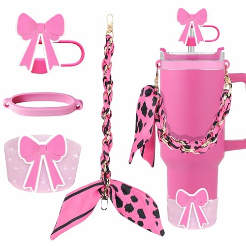 Tumbler Accessory Set for 20-40oz Cups - Protective Boot & Bow - Rose Red