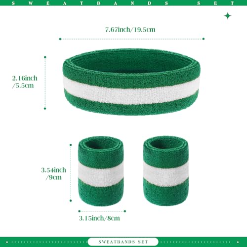 Neon Striped Sweatbands Set - Headband & Wristbands - Green/White