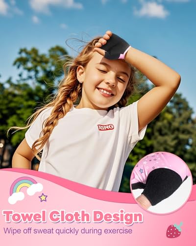 Kids Fingerless Bike Gloves - Pink, Small (2-3 Years) with Cushion