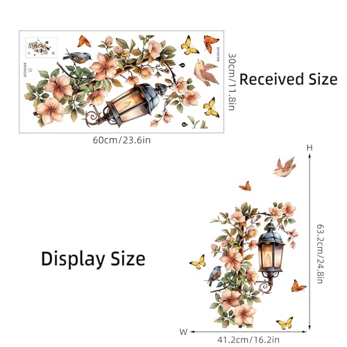 Street Lamp Flower Butterfly Wall Stickers, sacinora Streetlight Floral Art Wall Decals Removable Vinyl Peel and Stick for Living Room Bedroom Playroom Home Decorations