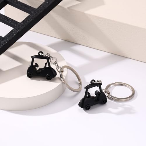 Golf Cart Keychain Set - Durable Zinc Alloy - Black, 2 Pack