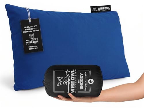 Wise Owl Outfitters Blue Medium Travel Camping Pillow with Memory Foam & Washable Cover