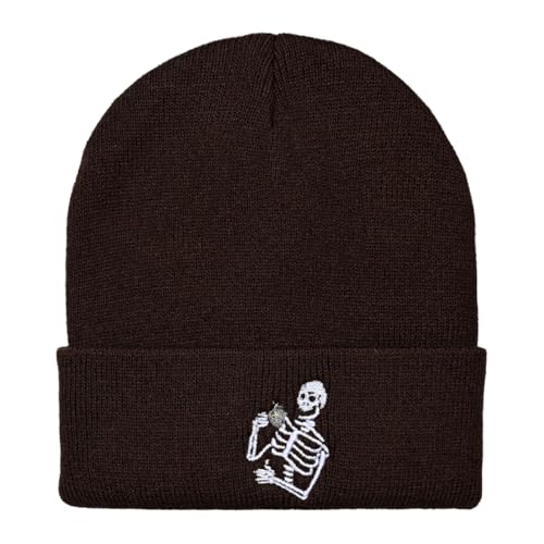 Embroidered Skeleton Beanie Hat - Winter Knit Skull Cap - St-Coffee