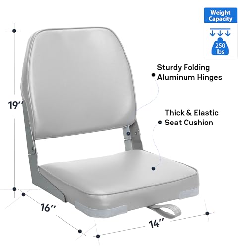 ERGOSEAT Folding Low Back Boat Seat, Light Gray - 19 x 16 x 14 in, 250 lb Capacity