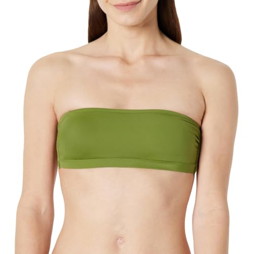 Women's Olive Large Bandeau Swim Top with Removable Straps Mesh Liner & Hook Fastener
