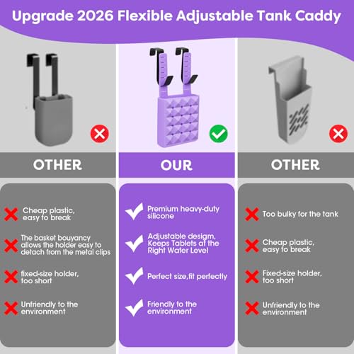 Adjustable Toilet Tank Tablet Holder - Purple Silicone Basket