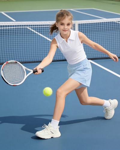 High Waisted Girls Running Shorts - Athletic Sports Gym Shorts - Blue, 13-14 Years