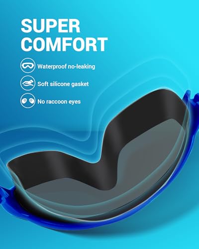 Swim Goggles for Adults - 180° Wide Vision, Anti-Fog, UV Protection - Black & Blue