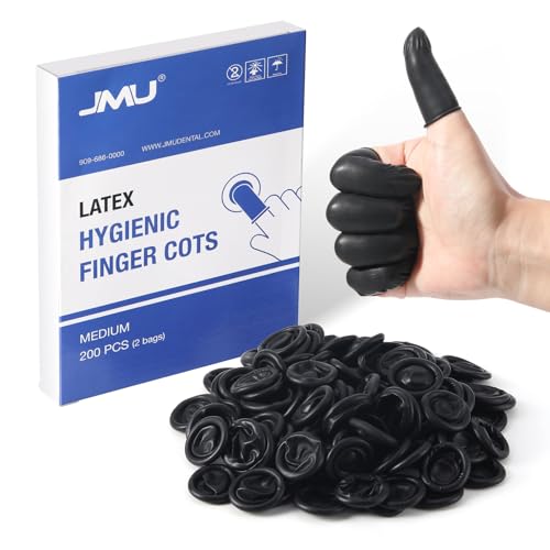 Disposable Latex Finger Cots - Medium, 200 Pcs, Black