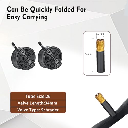 HUIOK 26x2.125 Bike Tires - Folding Beach Cruiser Replacement with Tubes & Levers, Cream