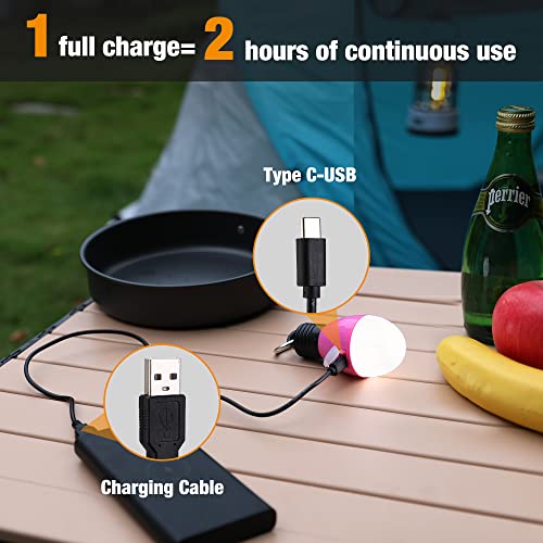 Rechargeable Camping Light with Clip Hook - Pink, 3 Modes