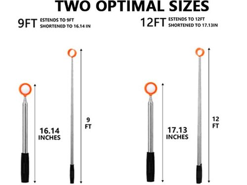 MistyBrew Telescopic Golf Ball Retriever 9/12ft |Premium Double-Sided Head Pickup Tool with Anti-Slip Grip, Thickened Stainless Steel Shaft for Picking Balls from Water, Bush, Rough, Golf Accessories
