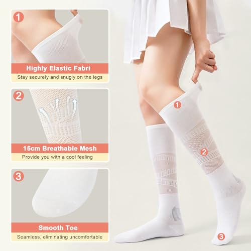 Knee High Compression Socks for Women - Long Support Tube Socks - Sport White