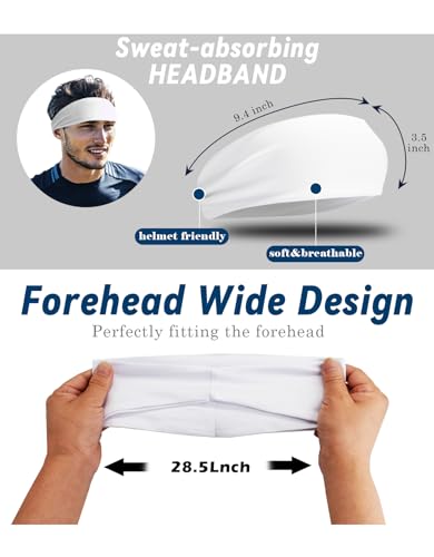 Sweat Wicking Sports Headband for Men & Women - White Pack