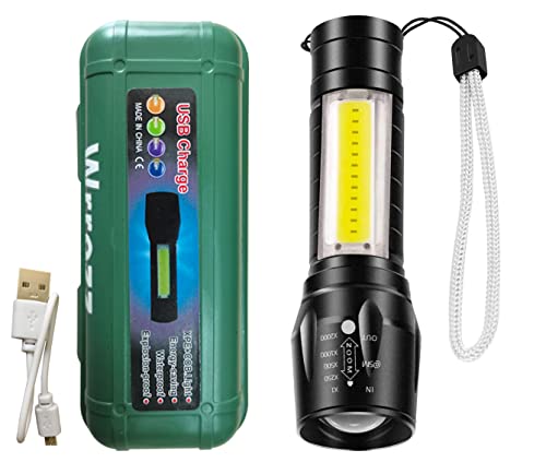 Rechargeable Mini LED Flashlight - Ultra Bright Pocket Torch Light, Compact with Side Lantern - 1 Pack