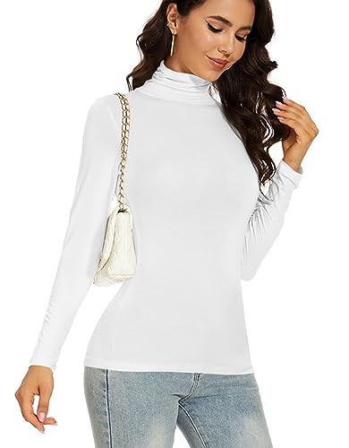 Women's Slim Fitted Long Sleeve Thermal Turtleneck Top - White, Small