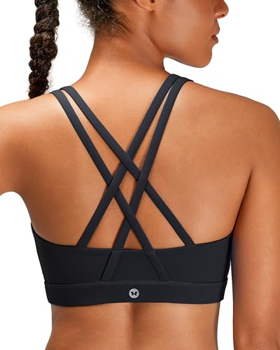 Medium Black Lucky Yoga Women's Strappy Sports Bra for Activewear