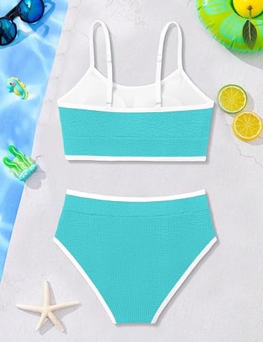 Girls Two-Piece Scoop Neck Bikini Set - Mint Green, 13-14 Years