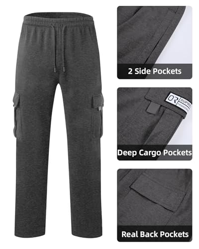 Lasjixion Men's Cargo Sweatpants Dark Grey Medium Open Bottom Fleece Joggers