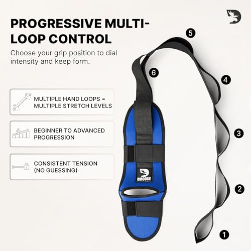 DMoose Fitness Blue Foot & Calf Stretching Strap for Plantar Fasciitis & Flexibility - Adjustable Yoga Leg Support