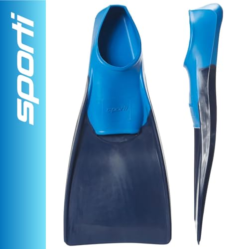 Sporti Unisex Long Floating Swim Fins for Pool & Lap Swimming - Navy Blue, M 8-9 / W 9-10