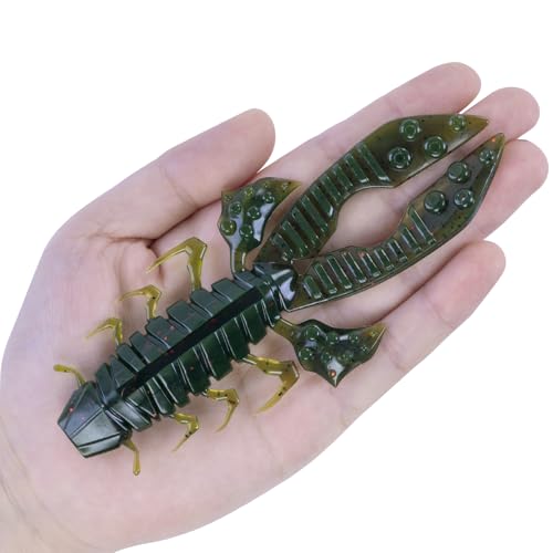 Soft Plastic Crawfish Lures with Removable Rattles - 5.5 Inch, Green, 3Pcs