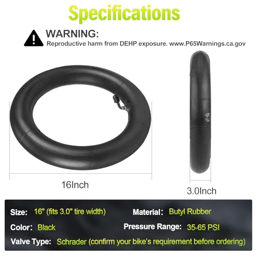 2 Pcs 16x3.0 Bike Inner Tubes with Bent Valve Stem for E-Bikes & Scooters